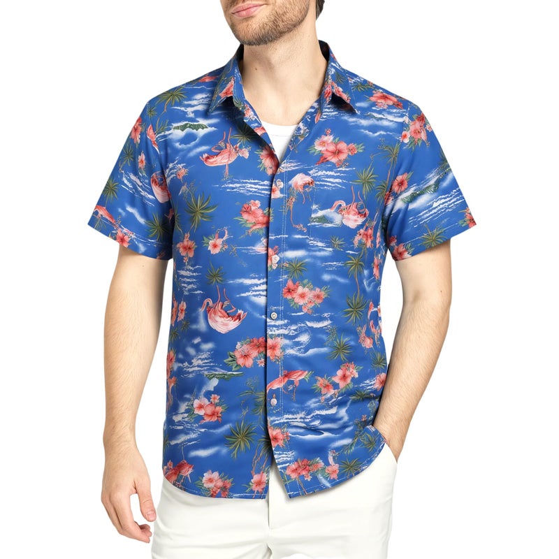 SSLR Mens Hawaiian Shirt Flamingos Casual Short Sleeve Button Down Shirts Aloha Shirt (X-Large, Sapphire Blue) - Image 1